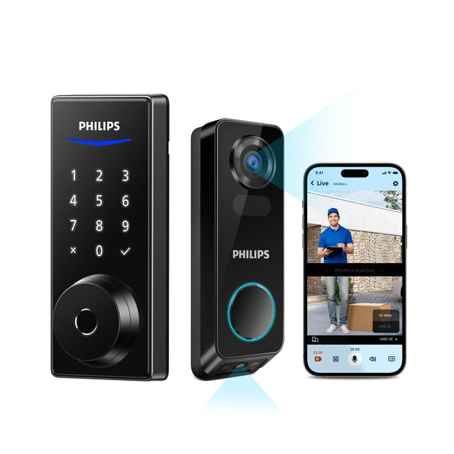 Philips Fingerprint Touchscreen Electronic Deadbolt + Video doorbell Bundle